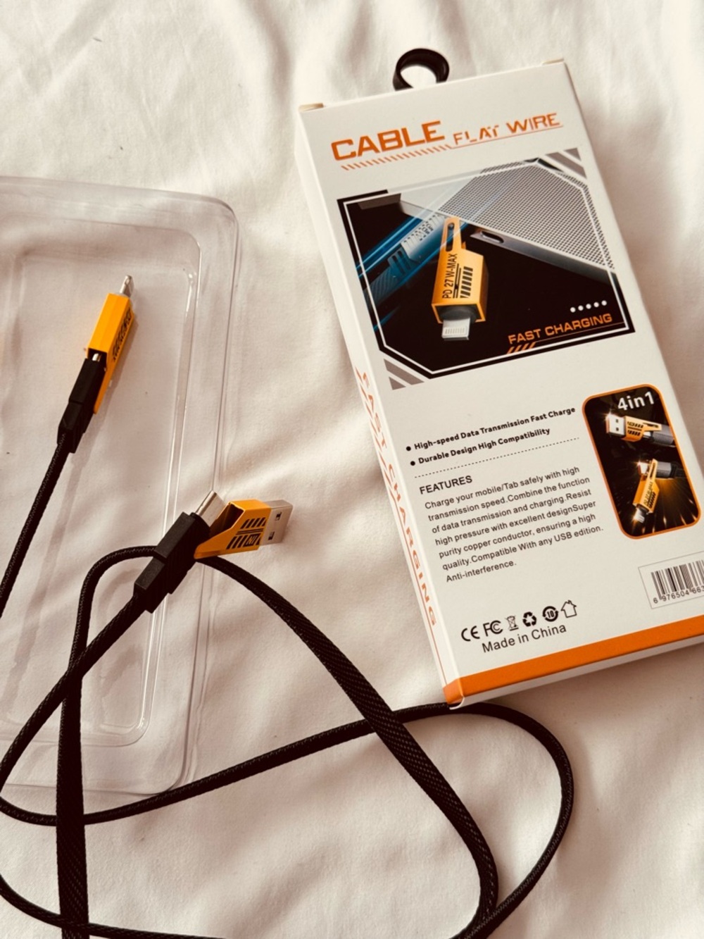 Fast Charging USB C Wall Charger Block Braided Cable 20W PD MultiPort Yellow NIB - Picture 8 of 9